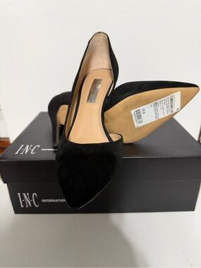 INC International Concepts Black Pointed-Toe Suede Pumps